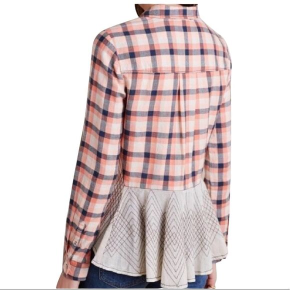 Anthropologie holding horses plaid top with contrasting ruffle fabric-2 - Picture 2 of 9